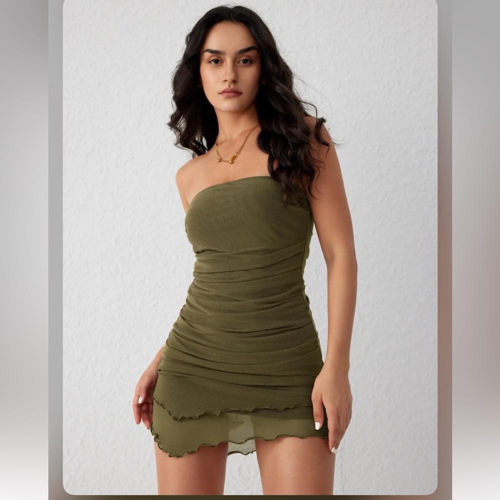 Cider SOLID KNIT FABRIC RUFFLE RUCHED TUBE MINI DRESS XXS EA-4